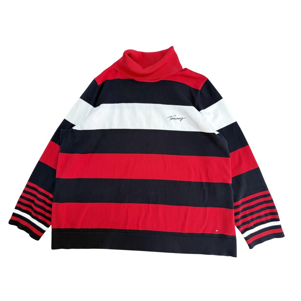 Tommy Hilfiger Sweater Womens 3X Multicolor Striped Turtleneck Logo Pullover